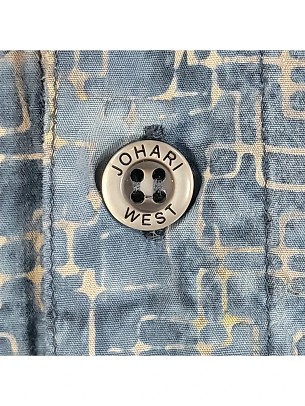 Johari West Hawaiian Shirt Mens 3XL Blue White Geometric Batik Cotton Island 509